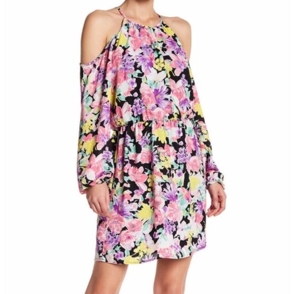 Charles Henry Cold Shoulder Dress Pink Floral Print Size Small Dress Tunic Small - Picture 1 of 7